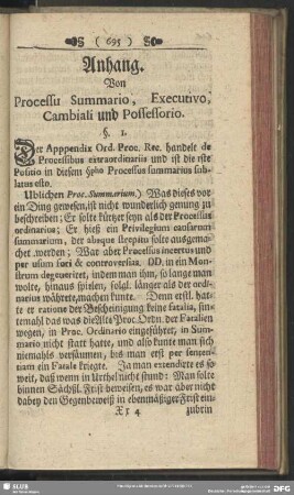Anhang. Von Processu Summario, Executivo, Cambiali und Possessorio