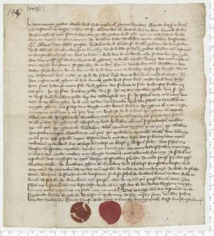 Testament des Bürgers Meyne van dem Moyde, mitbesiegelt durch die Ratsmannen Johann van der Molen und Hermen Cruse