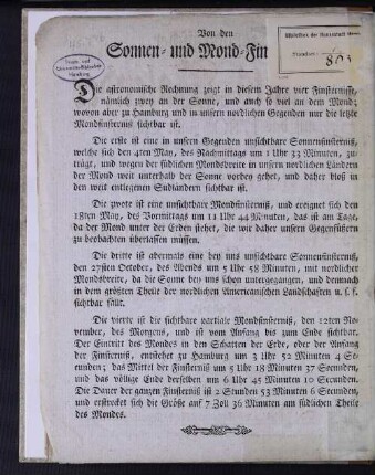 Von den Sonnen- und Mond-Finsternissen.