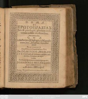 De Prōtopraxias Iure et privilegiis, plurium creditorum collisis exactionibus, progymnasmata
