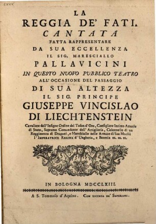 La Reggia de'Fati : Cantata