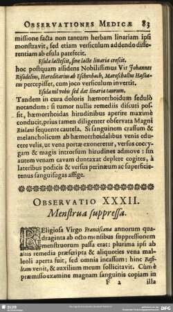 Observatio XXXII. Menstrua suppressa