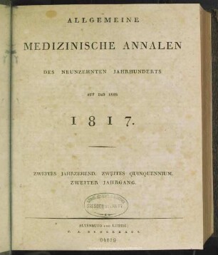 1817: Allgemeine medizinische Annalen des neunzehnten Jahrhunderts