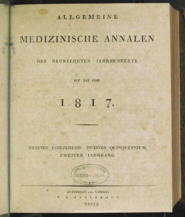 1817: Allgemeine medizinische Annalen des neunzehnten Jahrhunderts