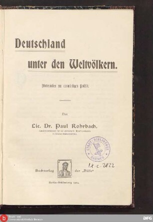 Deutschland unter den Weltvölkern : Materialien zur auswärtigen Politik