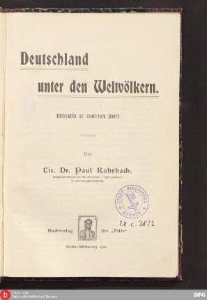 Deutschland unter den Weltvölkern : Materialien zur auswärtigen Politik