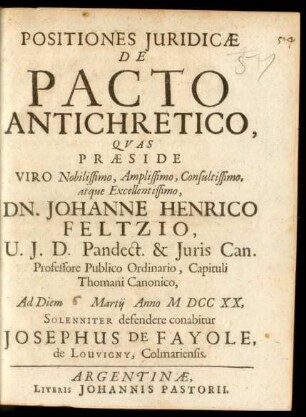 Positiones Iuridicæ De Pacto Antichretico