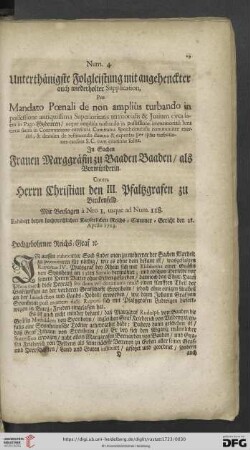 Num. 4. Unterthänigste Folgleistung mit angehenckter auch wiederholter Supplication