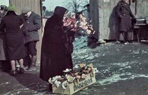 Lublin. Straßenszene mit ambulanter Blumenverkäuferin