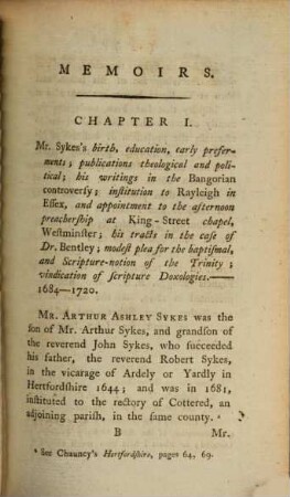 Memoirs of the Life and Writings of Arthur Ashley Sykes