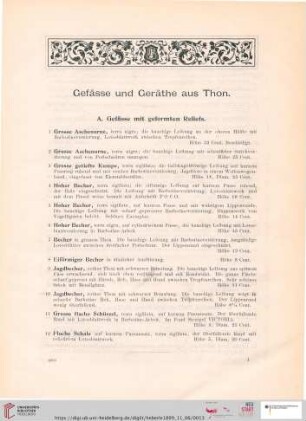 Gefässe und Geräthe aus Thon (Nr. 1 - 92)