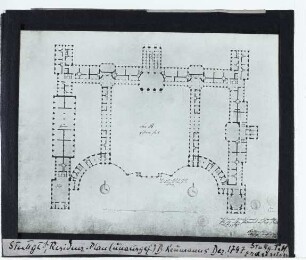 Stuttgart, Neues Schloss,Neumann, Entwurf, Erdgeschosssgrundriss des Stuttgarter Schlosses, Großer Plan (Zeichnung) (Stuttgart, WLM 1953/321 Schefold Nr.8014) : Grundriss, Entwurf