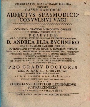 Diss. inaug. med. sistens casum rariorem adfectus spasmodico-convulsivi vagi