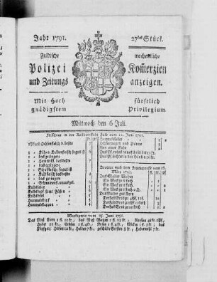 27tes Stück., Ausgabe vom 6. Juli 1791
