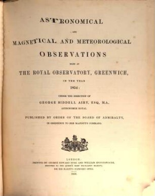Astronomical and magnetical and meteorological observations made at the Royal Observatory, Greenwich : in the year .... 1854 (1856)