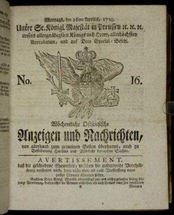 No. 16. Montags, den 16ten Aprilis, 1759.