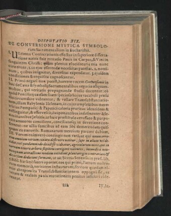 Disputatio XIX. De Conversione Mystica Symbolorum Sacramentalium in Eucharistia.