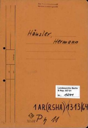 Personenheft Hermann Häusler (*04.01.1915), Polizeisekretär