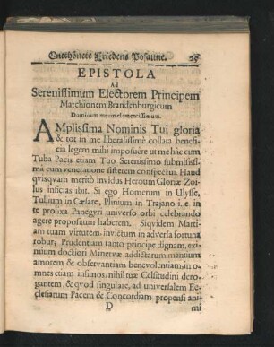 Epistola Ad Serenissimum Electorem Principem Marchionem Brandenburgicum ...