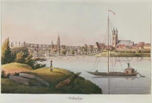 Wittenberg, Ortsansicht : Wittenberg, Frachtschiff, Stich um 1800