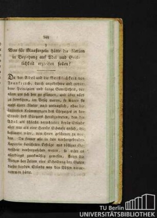 9. Was für Maaßregeln hätte die Nation in Beziehung auf Adel und Geistlichkeit ergreifen sollen?