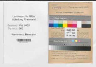 Entnazifizierung Hermann Kremmers , geb. 30.12.1907 (Steiger)