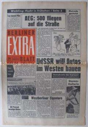 Linke Boulevard-Zeitung "Berliner Extra Blatt" u.a. über die Gründung des Republikanischen Klubs und über die gescheiterte Reform an der Berliner FU