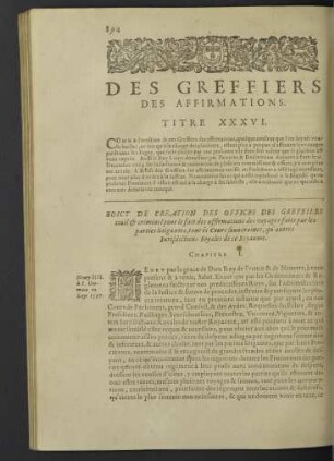 Des greffiers des affirmations. Titre XXXVI.