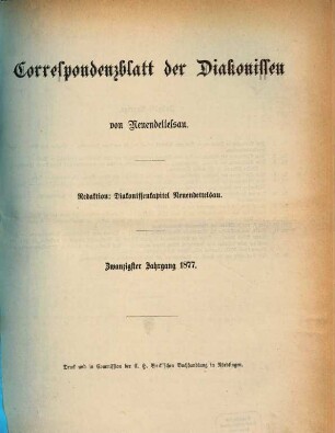 Korrespondenzblatt der Diakonissen von Neuendettelsau. 20, 20. 1877