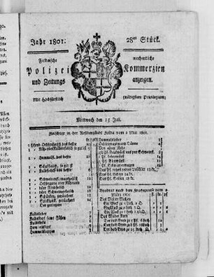 28tes Stück, Ausgabe vom 15. Juli 1801