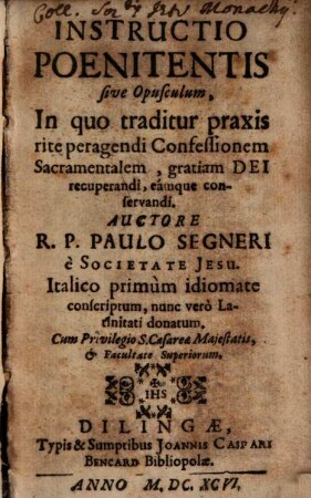 Pauli Segneri Instructio poenitentis