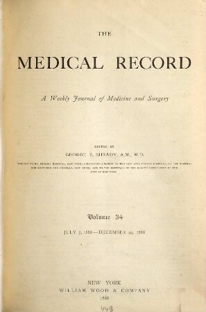 Medical record : a monthly journal of medicine and surgery. 34. 1888