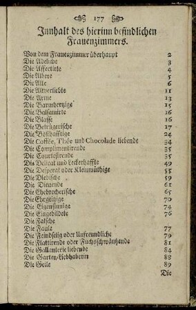 Innhalt des hierinn befindlichen Frauenzimmers.