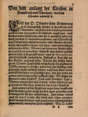 Der Kirchen in Niderlandt vnd Franckreich gemeine Antwort Auff die Erinnerung so Lvcas Osiander an dieselbige Kirchen in Teutscher vnd Lateinischer Sprach jüngsten hat außgehen lassen ...