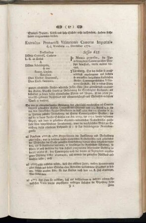 Extractus Protocolli Visitationis Cameræ Imperialis d. d. Wetzlariæ 20. December 1771.