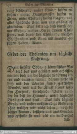 Gebet der Eheleuten um tägliche Nahrung