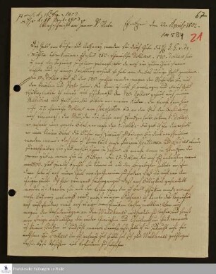 Brief von Johann Ernst Bergmann an Johann Friedrich Nebe über die Bezahlung von Büchern und Medikamenten.