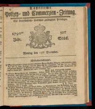 50tes Stueck, Montag den 13ten December. 1790
