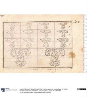 Gründliche Anweisung wie ein sauber Laub mit seinen Eintheilungen solle entworffen ... werden, gezeichnet von Johann Leonhard Eisler. Erster Theil. Joh. Christoph Weigel excudit. Verl.-Nr. 190.