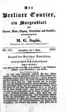 No. 632., Sonnabend, den 7. März 1829