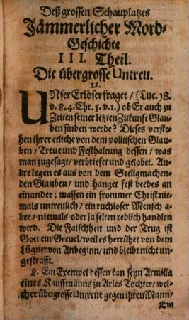 Der Grosse Schauplatz Jämerlicher Mordgeschichte : Mit vielen merkwürdigen Erzehlungen neu üblichen Gedichten, Lehrreichen Sprüchen, Scharffsinnigen Hoffreden, artigen Schertzfragen und Antworten, 3/4. (1649).