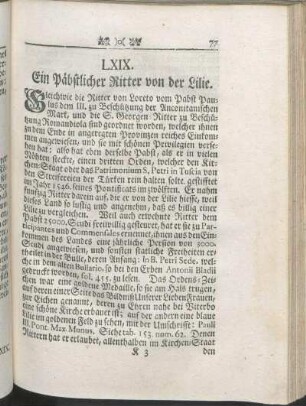 LXIX. Ein Päbstlicher Ritter von der Lilie.