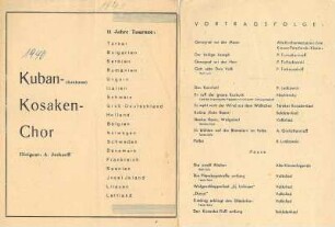 Programmzettel des Kuban-Kosaken-Chors unter Dirigent A. Juskaeff