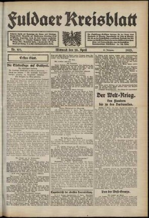 Erste Ausgabe vom Mittwoch, den 28. April 1915.