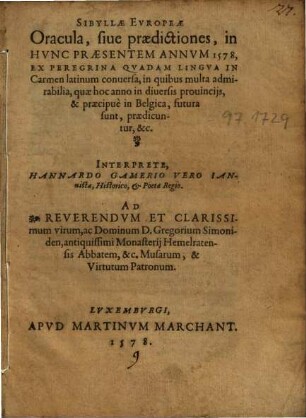 Sibyllae Europeae oracula sive praedictiones in annum 1578
