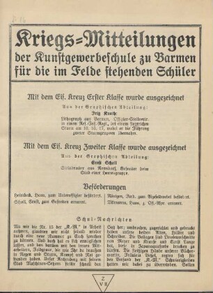 16.1917: Kriegs-Mitteilungen der Kunstgewerbeschule zu Barmen