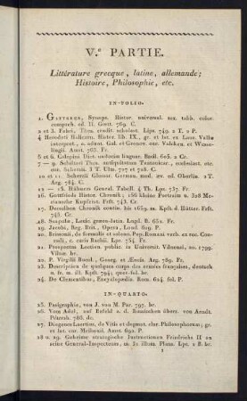 Littérature grecque, latine, allemande; Histoire, Philosophie, etc