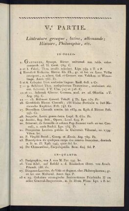 Littérature grecque, latine, allemande; Histoire, Philosophie, etc