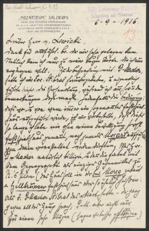Brief an Rudolf von Lewicki : 06.09.1916
