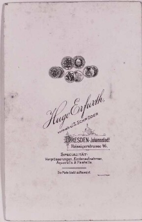 Fotografierückseite, Atelier H. Erfurth, um 1900